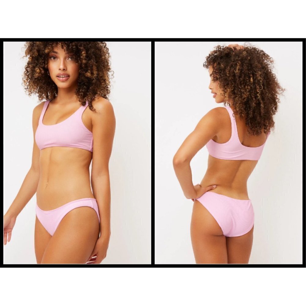 💕FRANKIE'S BIKINIS💕 Anna Ribbed Top (M) + Shea Ribbed Bottom (S) Love Pink NWT - Picture 4 of 11